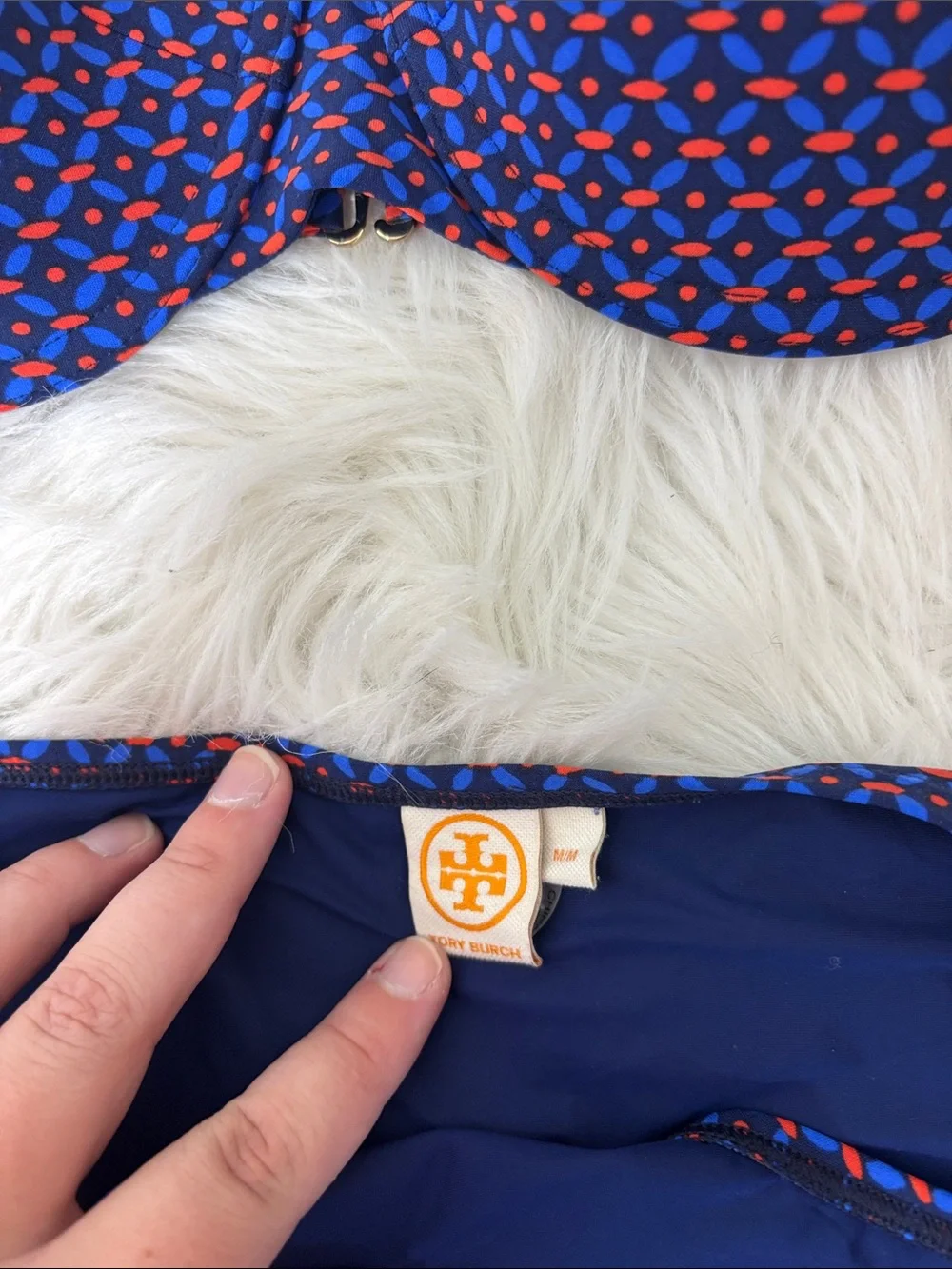 Tory Burch Blue Bandeau Bikini with Red Geo Print Size M